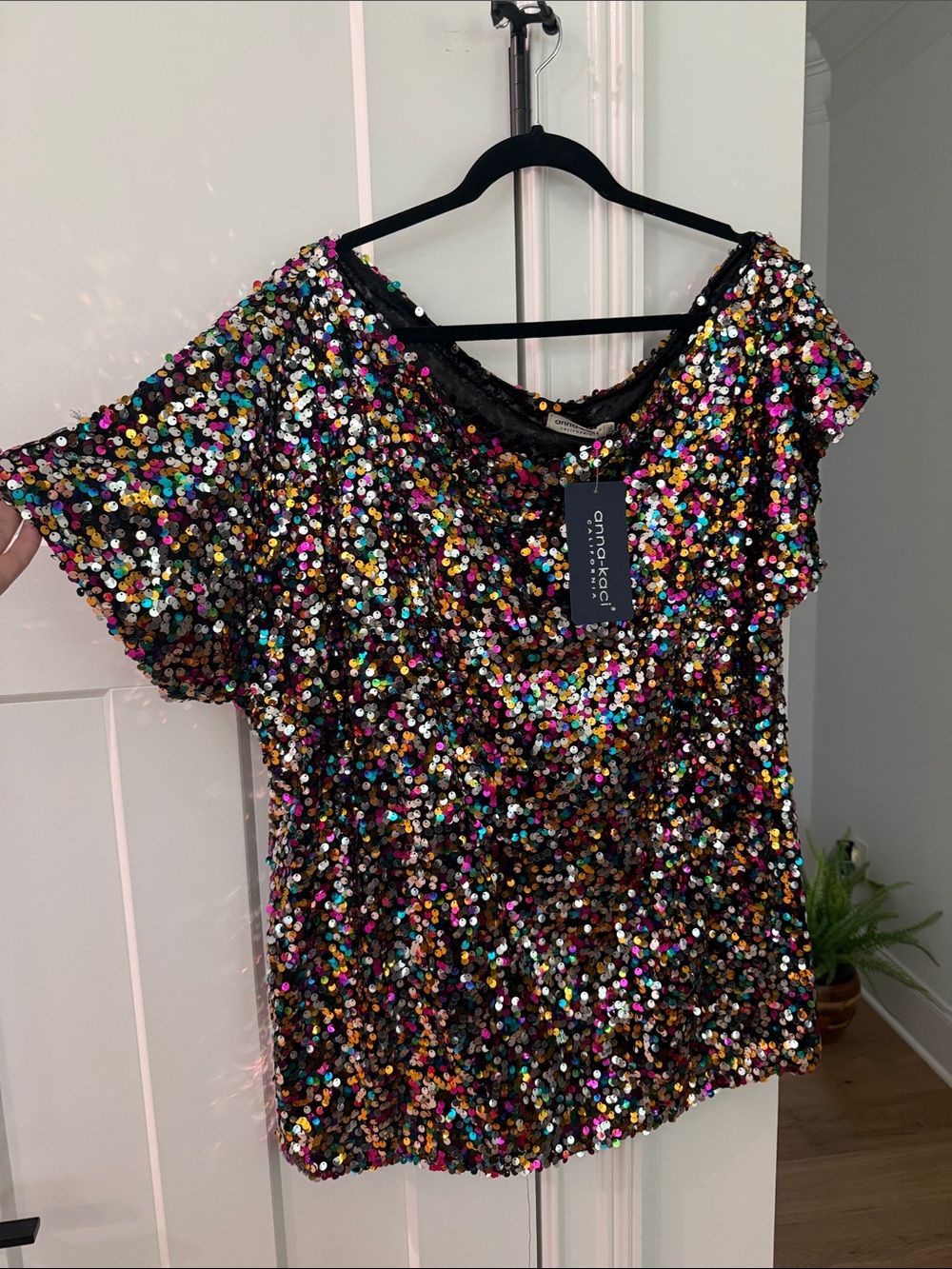 Multicolor Sequin Short Sleeve Top